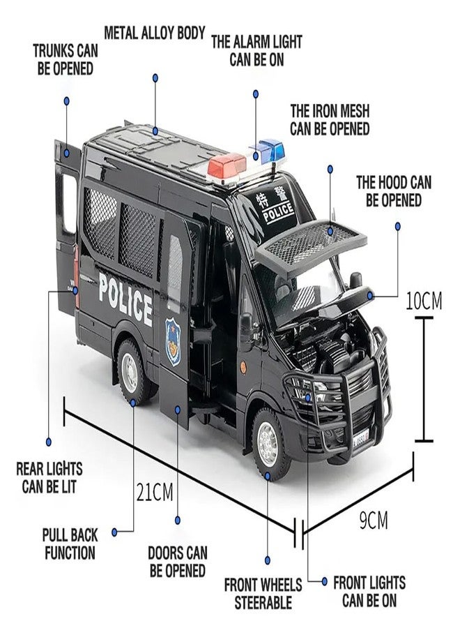 KING FORU 1:24 Scale Exclusive Alloy Metal Pull Back Die-cast Car Model with Sound Light Mini Auto Toy for Kids Metal Model Toy Car with Sound and Light (1.24 -Scale Police Van-Black) - Image 2